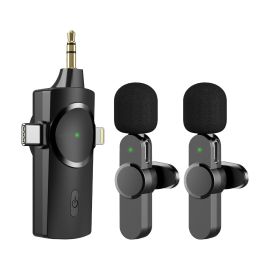 3 in 1 Wireless Microphone Digital Mini Portable Recording Clip Mic with Receiver for All Type-C Lightning Mobile Phones Camera Laptop for Vlogging YouTube Online Class Zoom Call