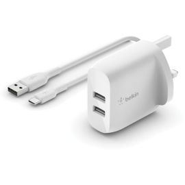 Belkin Boost Charge Dual USB A Wall Charger 24W + USB A To USB C 1M Cable White | Future IT Oman 