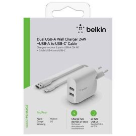 Belkin 24W Dual USB A Wall Charger with Type C Cable