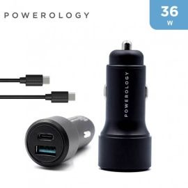 Powerology 36W Car Charger PD + QC3.0 with USB-C To USB-C Cable
