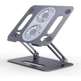 Porodo Alum. alloy Adjustable Laptop Stand with Cooling Fan- Grey