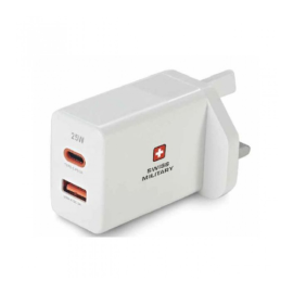 Swiss Military Power Station 25w USB-C PD 3A & USB-A QC 3A Charger - White