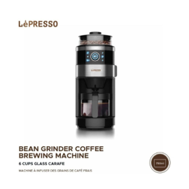 LePresso Bean Grinder Coffee Brewing Machine 6 Cups Glass Carafe LP6DCMBK