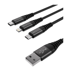 Lazor Titan C58 3-in-1 Fast Charging Cable, USB-A to Micro + Type-C + Lightning, 3A Fast Charging, 1m 