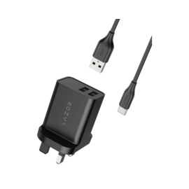  Lazor Vital AD29-T Fast Wall Charger Set, Type-C Cable & Dual USB Output, 12W Power 