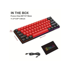 Royal Kludge RK 61 mini black mechanical keyboard-Red switch- wired and bluetooth and wireless 2.4-arabic english