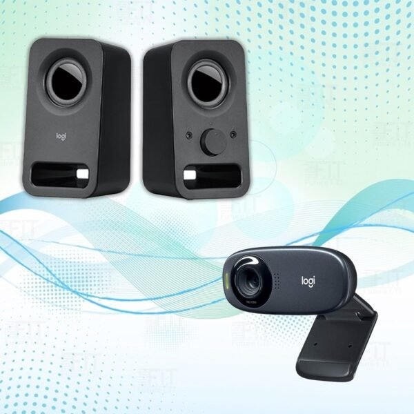 Logitech Multimedia Speakers Z150 With Stereo Sound For Multiple Devices, Black With Logitech C310 HD Webcam, HD 720p/30fps, Widescreen HD Video Calling Bundle