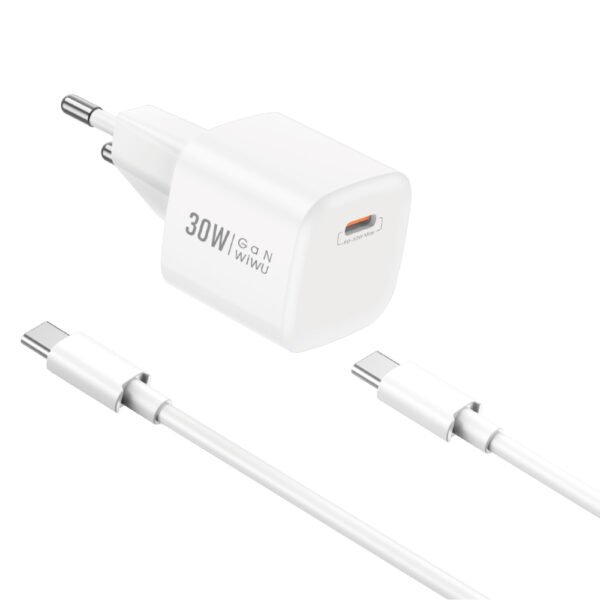 Wiwu Nano 2 In 1 Gan Fast Charger With C To C Cable White