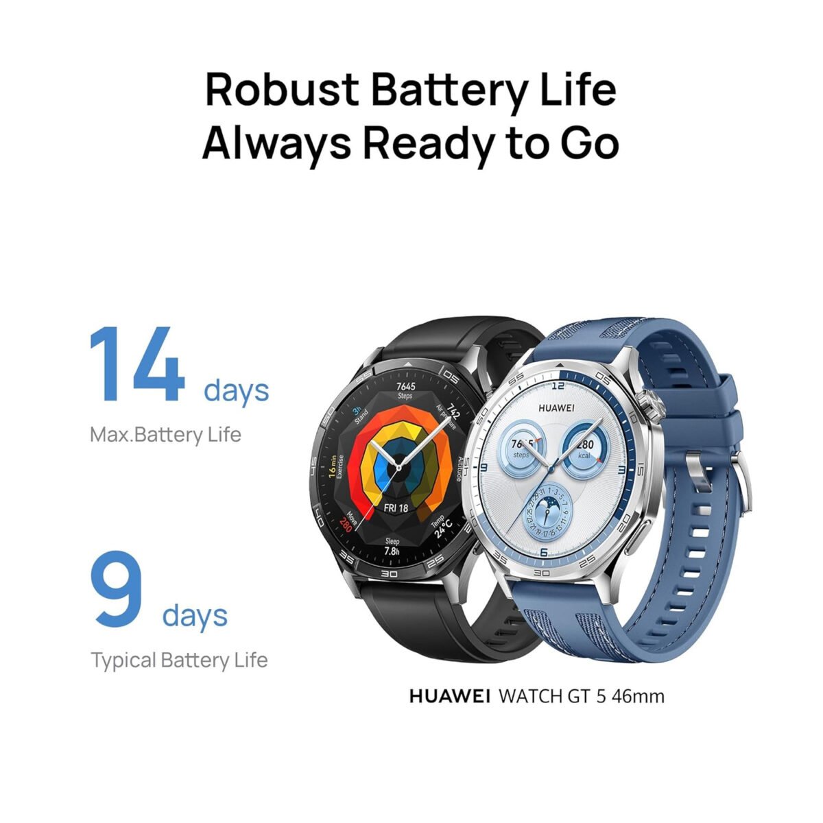 Huawei Watch GT5, Huawei Watch GT5 46mm, Huawei Watch GT5 Black, VLI-B19, Huawei Smartwatch India, AMOLED smartwatch, long battery life smartwatch, Bluetooth calling watch, IP69K smartwatch