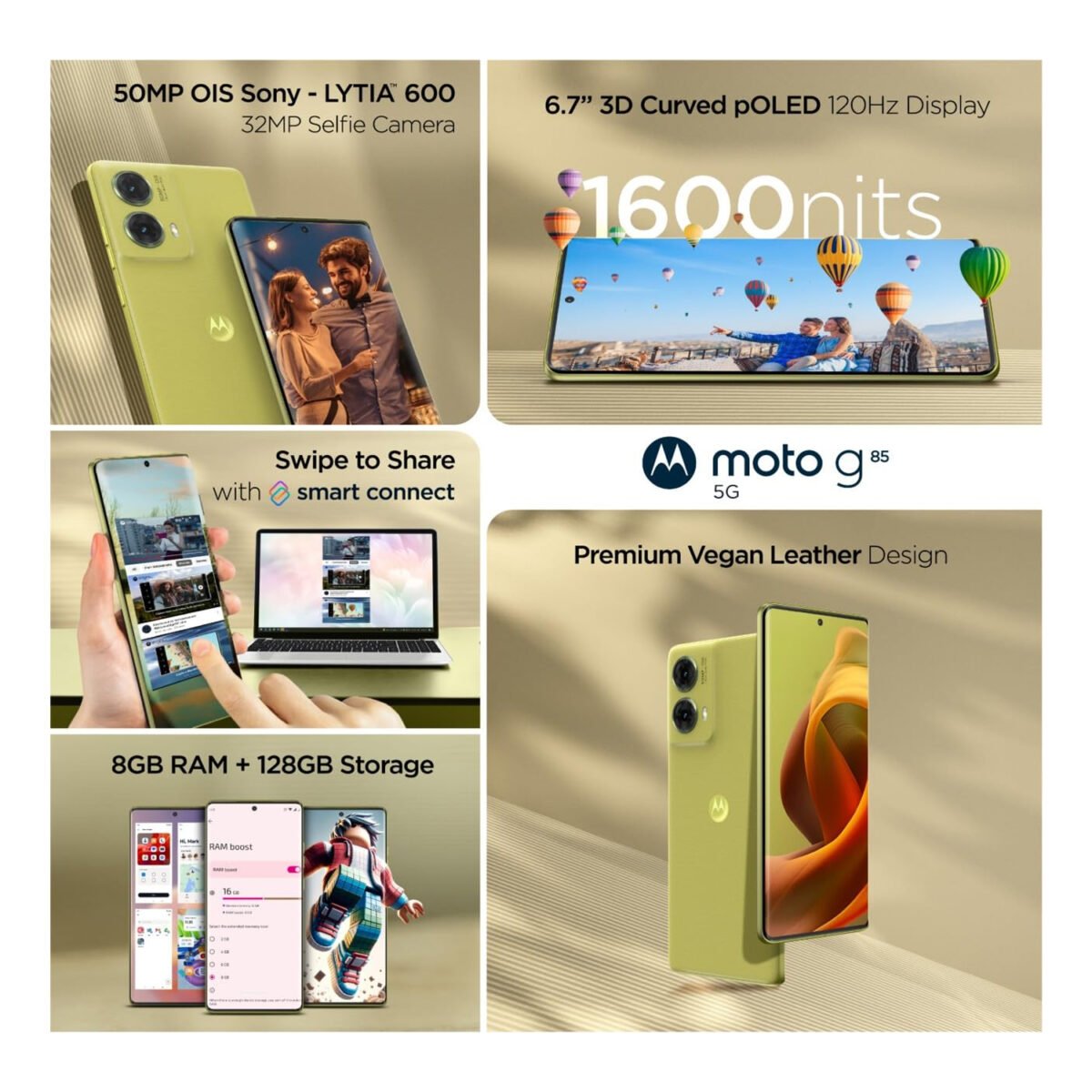 Motorola G85 5G Olive Green, Moto G85 5G 12GB RAM, Moto G85 5G 256GB storage, Motorola 5G smartphone,
