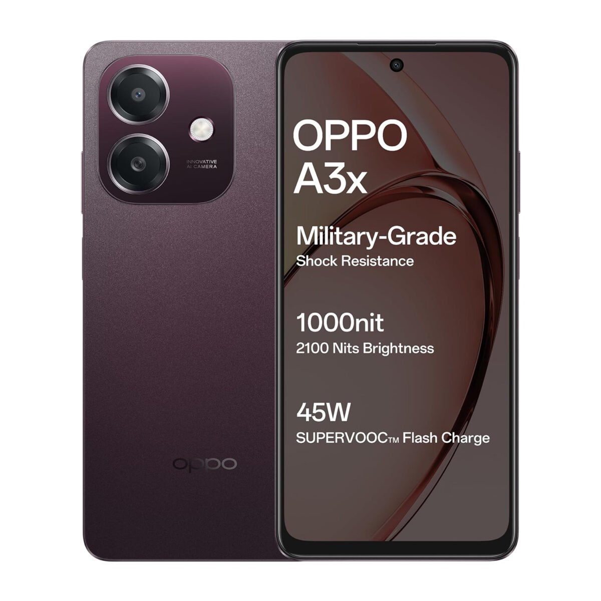 Oppo A3x 4G Dual SIM Smartphone, 4 GB RAM, 128 GB Storage, Nebula Red