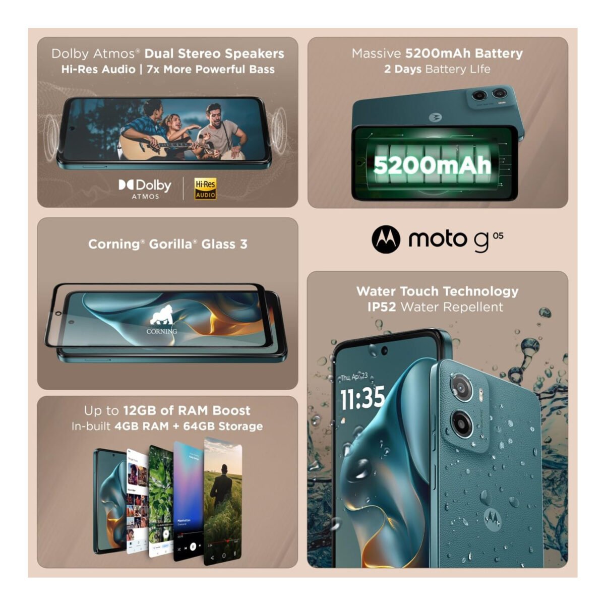 Motorola Moto G05, Moto G05 Forest Green, Moto G05 4GB RAM, Moto G05 128GB, Budget Smartphone, 90Hz display phone, Snapdragon 480+ phone, 50MP camera phone