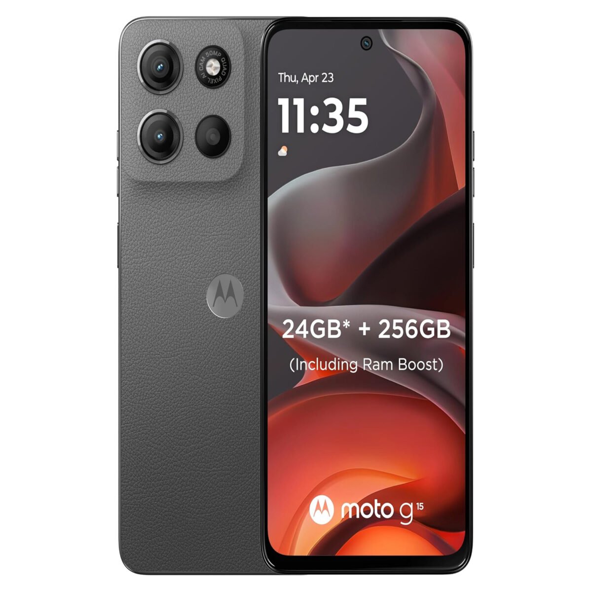 Motorola Moto G15 4G, Moto G15 8GB RAM, Moto G15 256GB, Gravity Grey smartphone, MediaTek Helio G81 Extreme, 50MP camera 4G phone, 5200mAh battery, Android 15 phone, IP54 water repellent