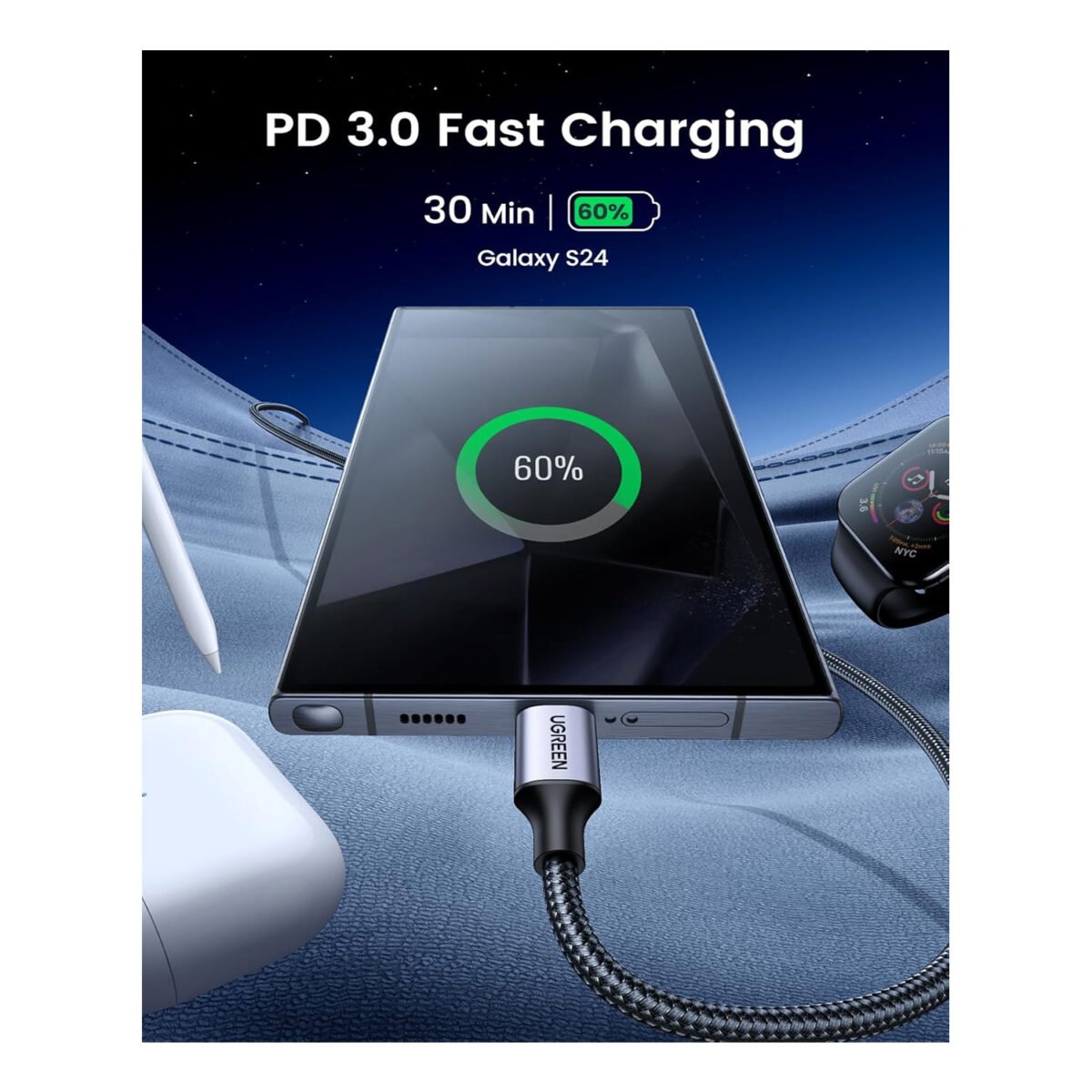 UGREEN USB-C to USB-C cable, 60W PD fast charging cable, Type C to Type C cable, 2M USB-C cable, UGREEN charging cable, 480Mbps data cable