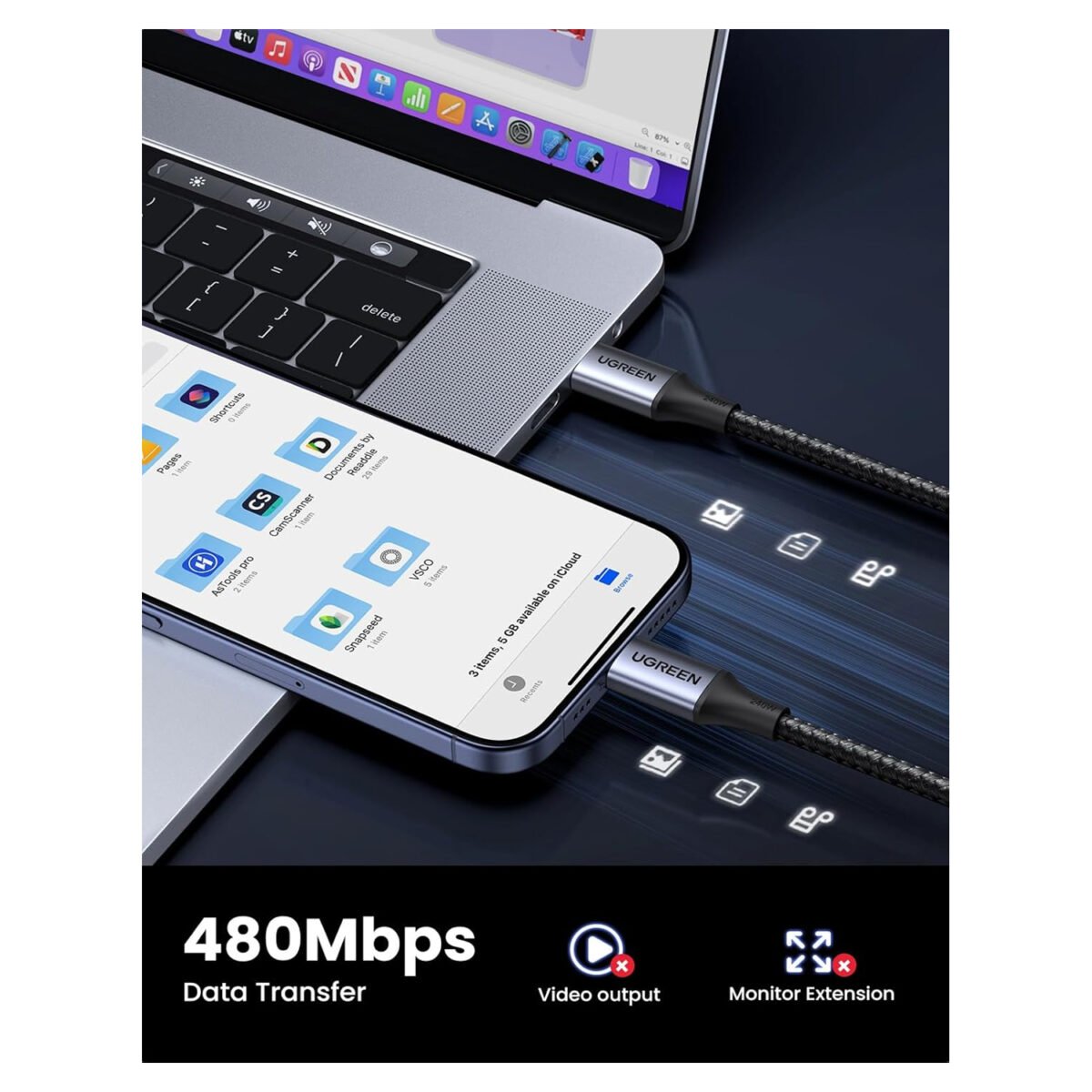 UGREEN USB-C 60W PD Cable, UGREEN USB-C to USB-C cable, 60W PD fast charging cable, Type C to Type C cable,