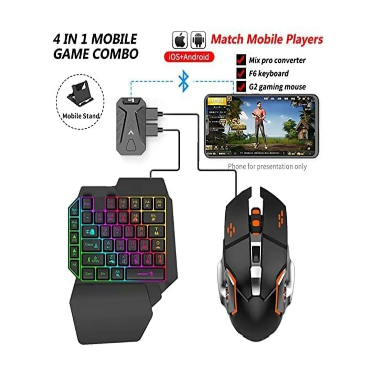 Mobile Game Combo Pack, 4 in 1 Game Kit, Mobile Gaming Accessories, PUBG Mobile Triggers, Gaming Grip with Fan