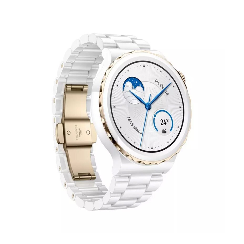 Huawei Watch GT 3 Pro Ceramic, Huawei Watch GT3 Pro 43mm Gold Bezel, White Ceramic Smartwatch, Huawei Watch ECG, 1.32 AMOLED Smartwatch, Dive Watch, Huawei Smartwatch India, Premium Smartwatch, Gold Bezel Smartwatch