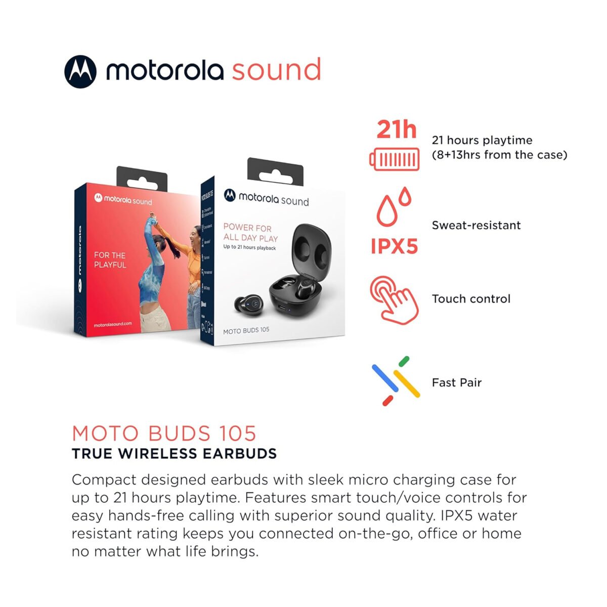 Motorola Buds 105 TWS Black,