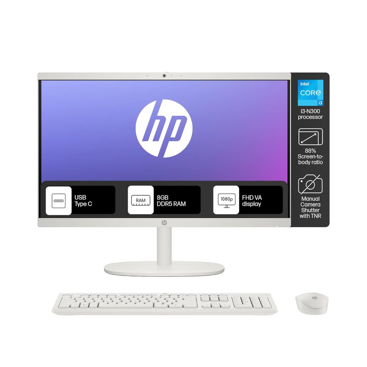 HP AIO 22DG-0012 NH Core I3 N300- 8GB RAM 512 SSD 22INC SCREEN NON TOUCH DOS WHITE ALL IN ONE PC