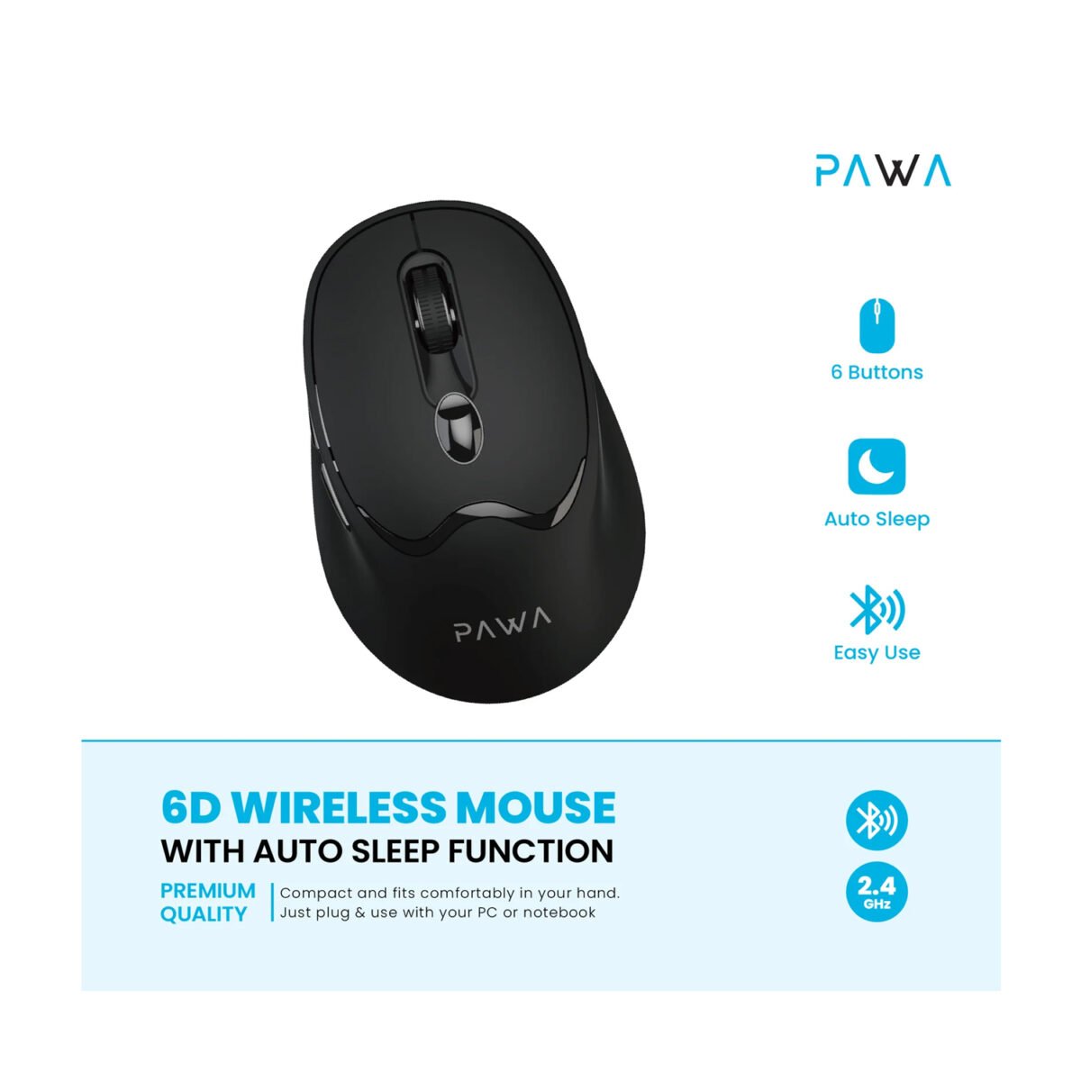 Pawa 6D Wireless Mouse With Auto Sleep Function Black - Image 4