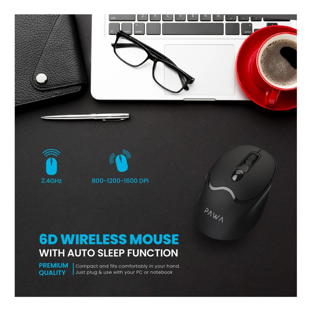 Pawa 6D Wireless Mouse With Auto Sleep Function Black - Image 3